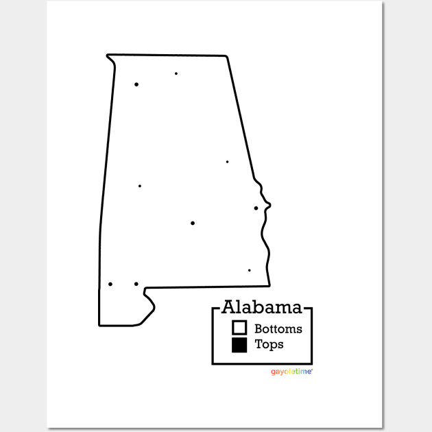 Alabama Bottoms / Tops Map Wall Art by GayOleTime